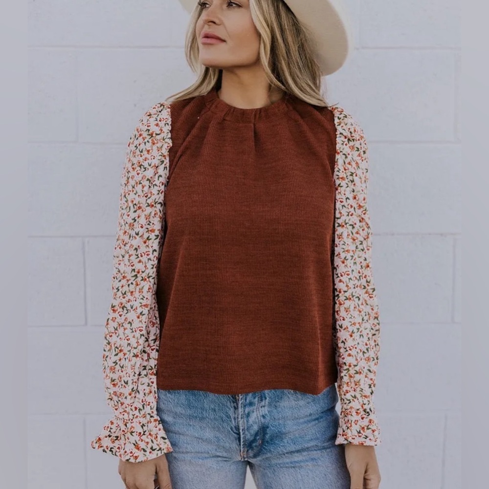 ROOLEE Corduroy Floral Sleeve Top NWT